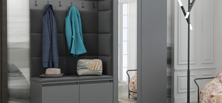 Przemyślana przestrzeń wejściowa z wygodnym miejscem do odłożenia rzeczy